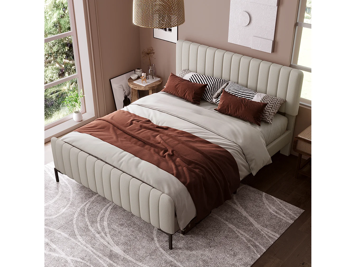 Gestoffeerd bed, 90 x 200 cm, bed met lattenbodem, rugleuning en twee laden, huidvriendelijke fluwelen stof, beige, plat eenpersoonsbed, kinderbed, tienerbed, logeerbed (zonder matras