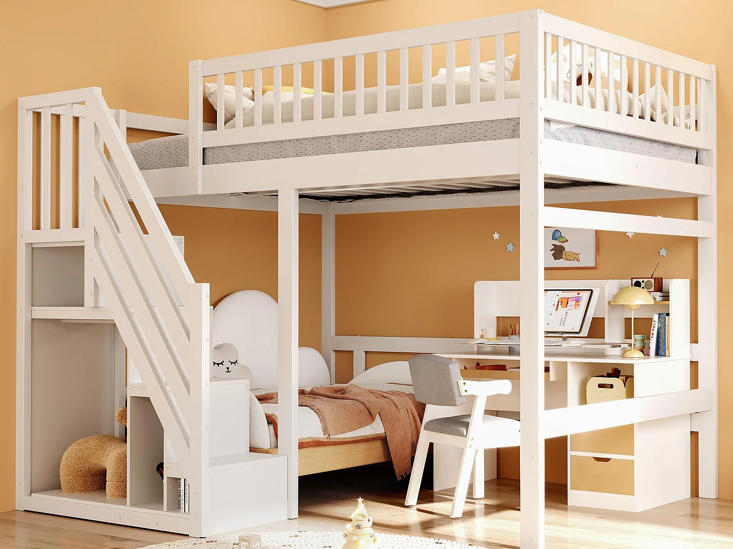 Moimhear Kinderbed, 90x200cm, massief houten stapelbed, met