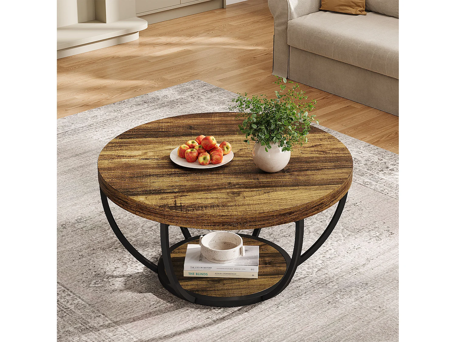 Tribesigns ronde salontafel van 80 cm, industriële ronde salontafel