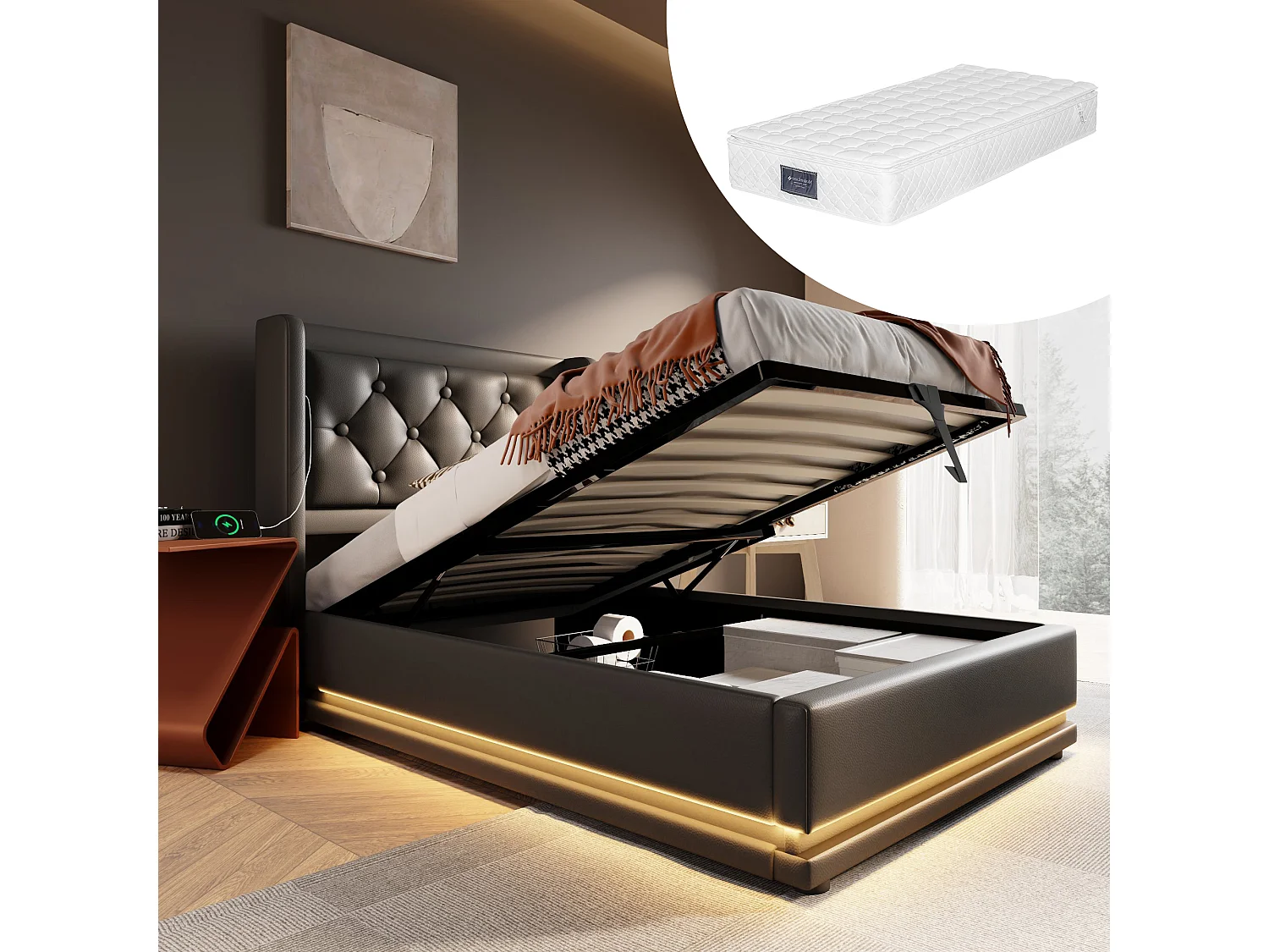 BRILVERDE Boxspringbed 140x200 Tweepersoonsbed met
