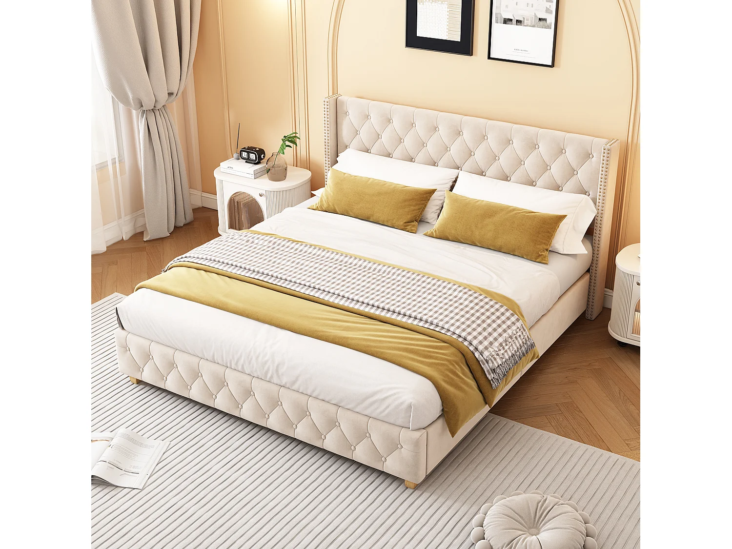 DHOME effen hoofdeinde van natuurlijk linnen voor bed, slaapkamer, modern, trending (aardkleurig, 160x105 cm met poten (voor bedden van 150/160 cm