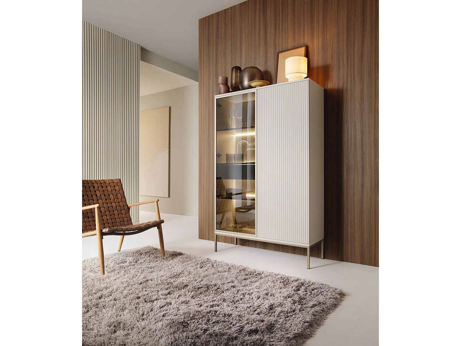 Komodee Tivoli Hangvitrine, Wotan zwart, breedte 100 cm x hoogte 50 cm x diepte 29 cm, RGB-led, voor woonkamer, slaapkamer