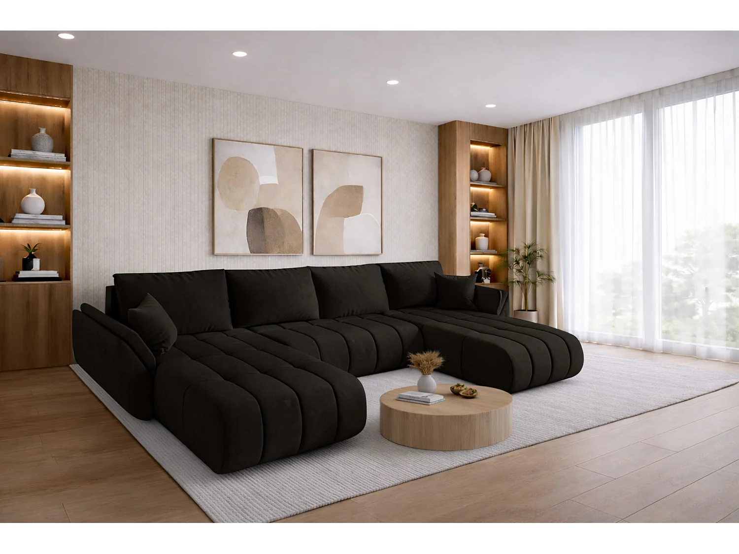 YOUDENOVA 3-in-1 slaapbank, slaapbank met woonkamerfunctie, relaxbank met 5-voudig verstelbare rugleuning, 2-zitsbank met tafel en zijzakken, grijze ribben
